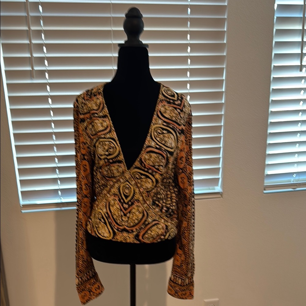 Free People Paisley Blouse in Black and Orange